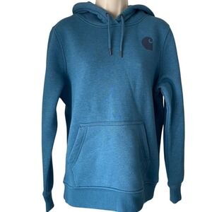 Carhartt Womens M Clarksburg Hoodie French Blue Relaxed Fit Logo Sleeve 102791